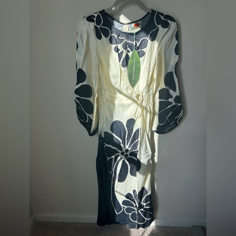 Farm Rio Cream and Black Cut Out Long Sleeve Maxi Dress